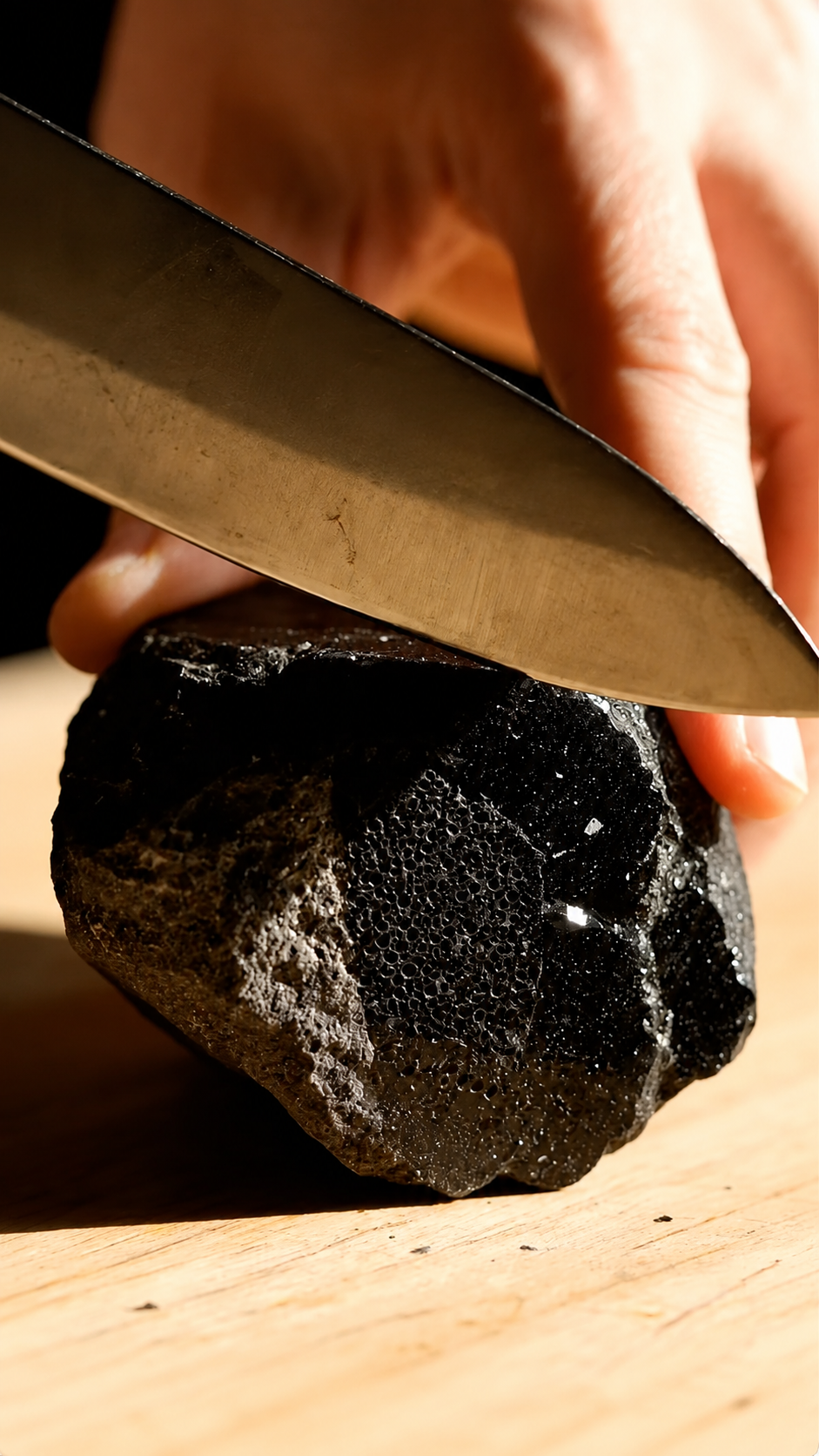 Cutting a Black Obsidian in slow motion