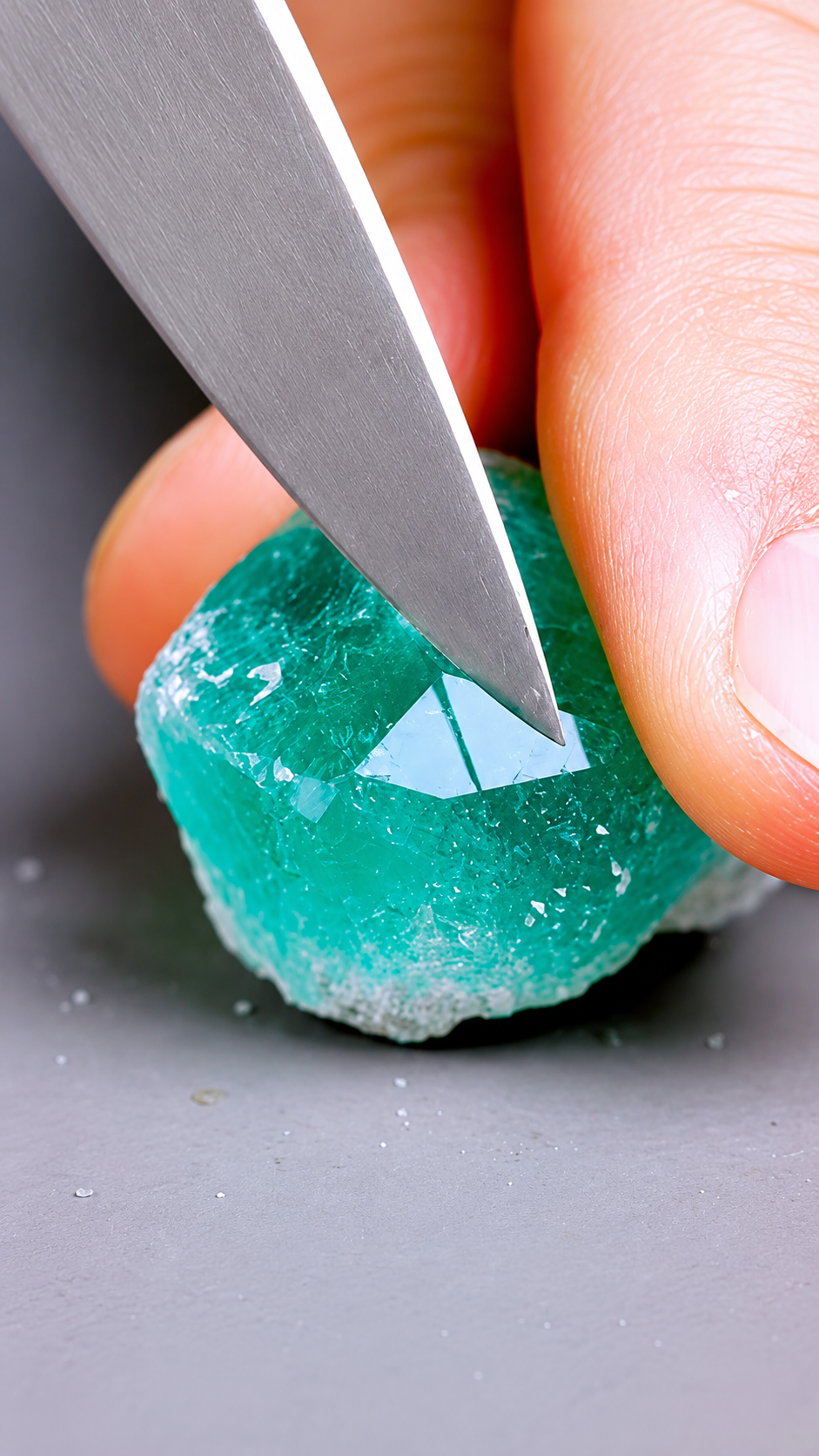Macro ASMR: Knife Cut Through Emerald Crystal