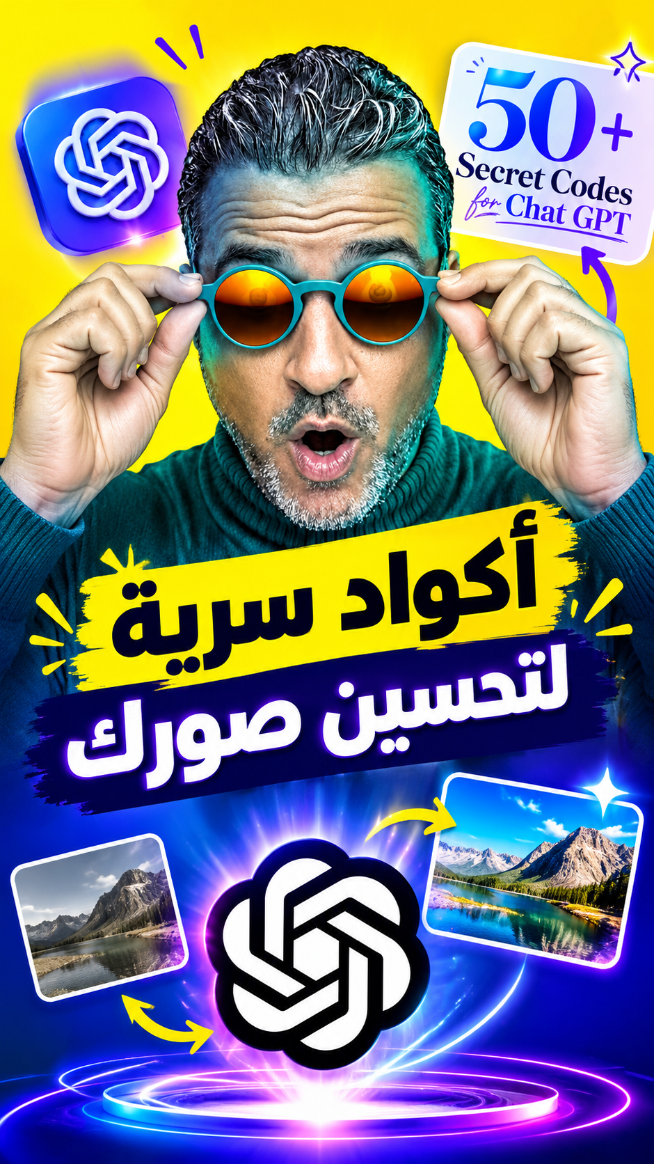 50+ ChatGPT image commands guide thumbnail showing colorful transformed photo styles