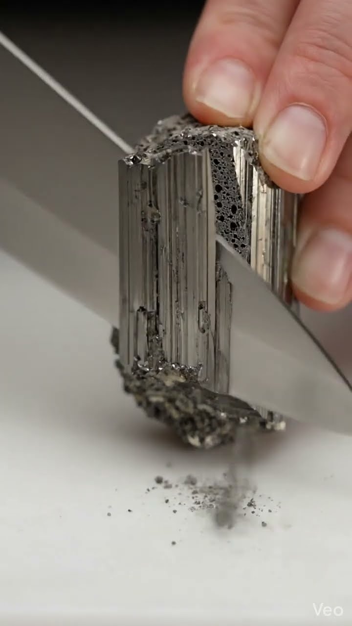 AI-generated ASMR video frame: Raw magnetite, warm light
